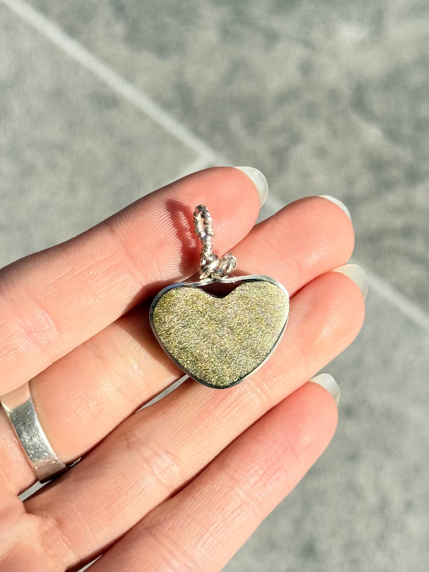 Sheen Obsidian Heart Pendant ( Silver 925 Wire )