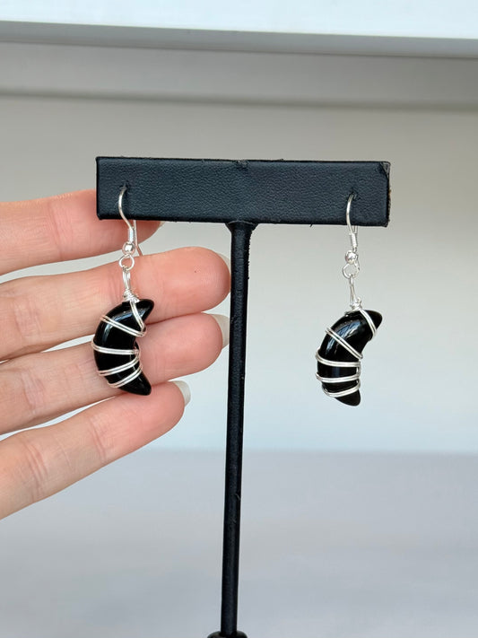 Black Obsidian Moon Earrings