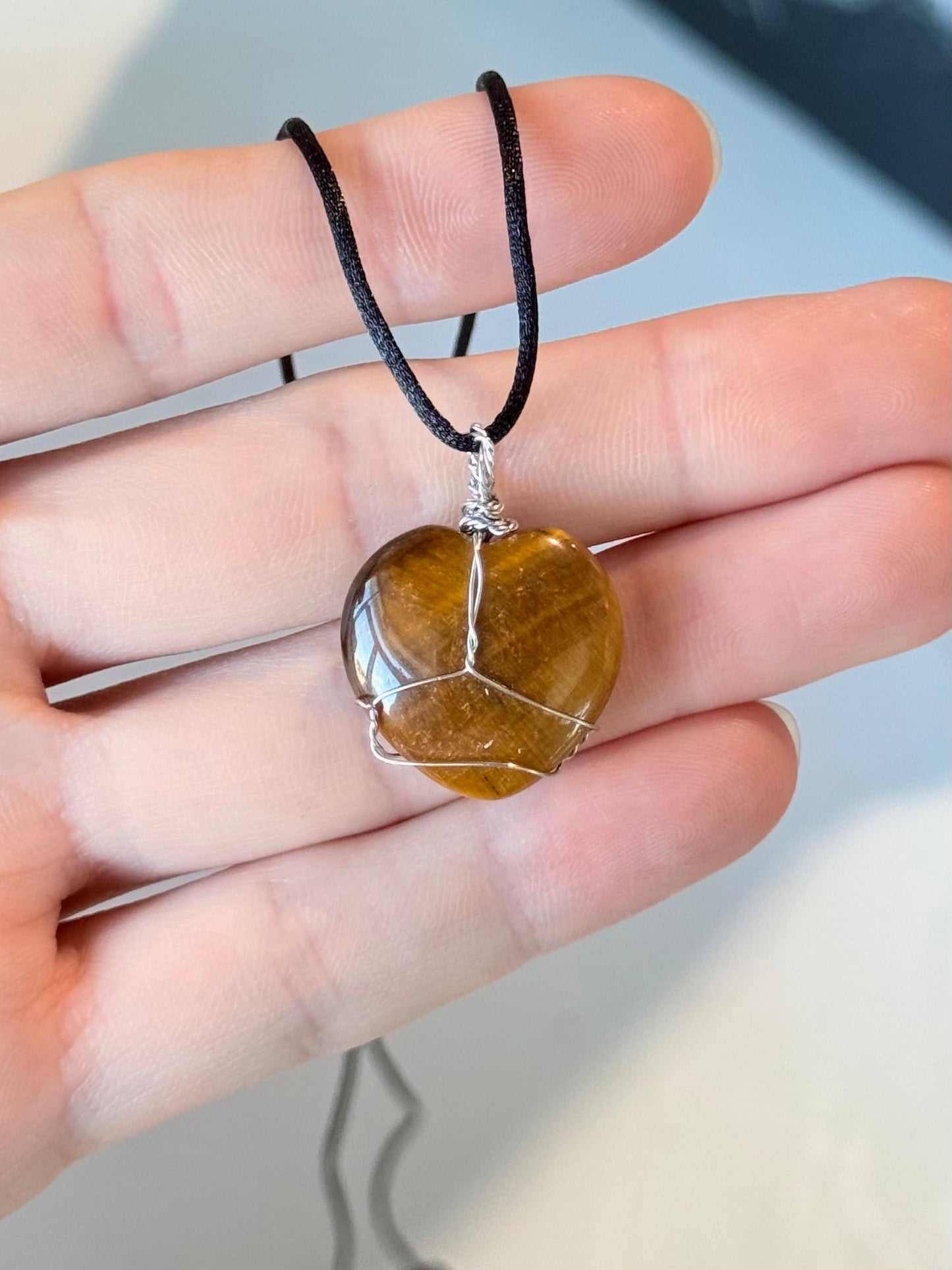 Wired Yellow Tiger Eye Heart Pendant