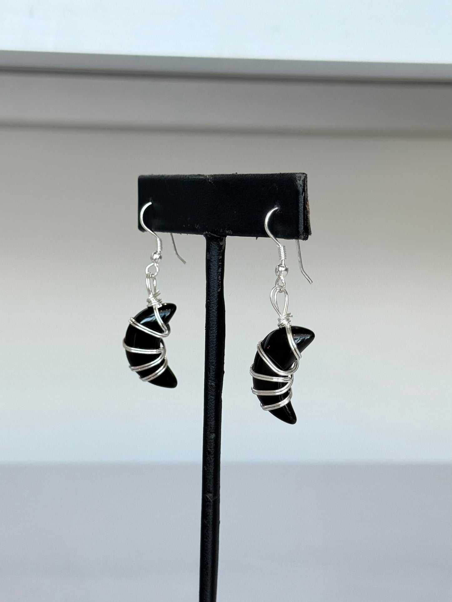 Black Obsidian Moon Earrings