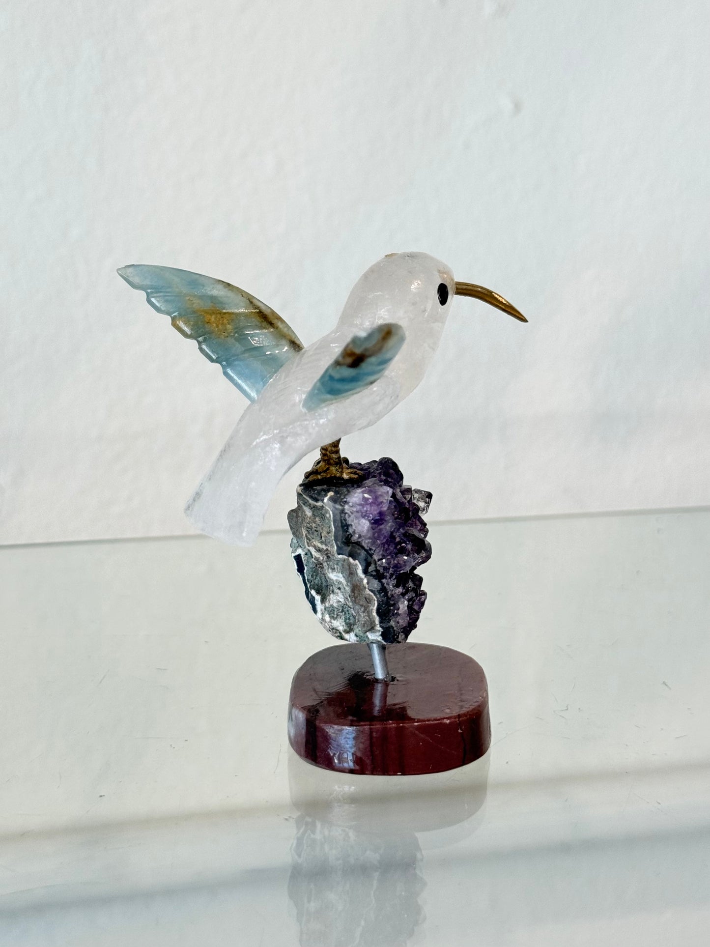 Colibrí de Cuarzo Cristal, Ónix Azul y Amatista | Clear Quartz, Blue Onyx and Amethyst Hummingbird