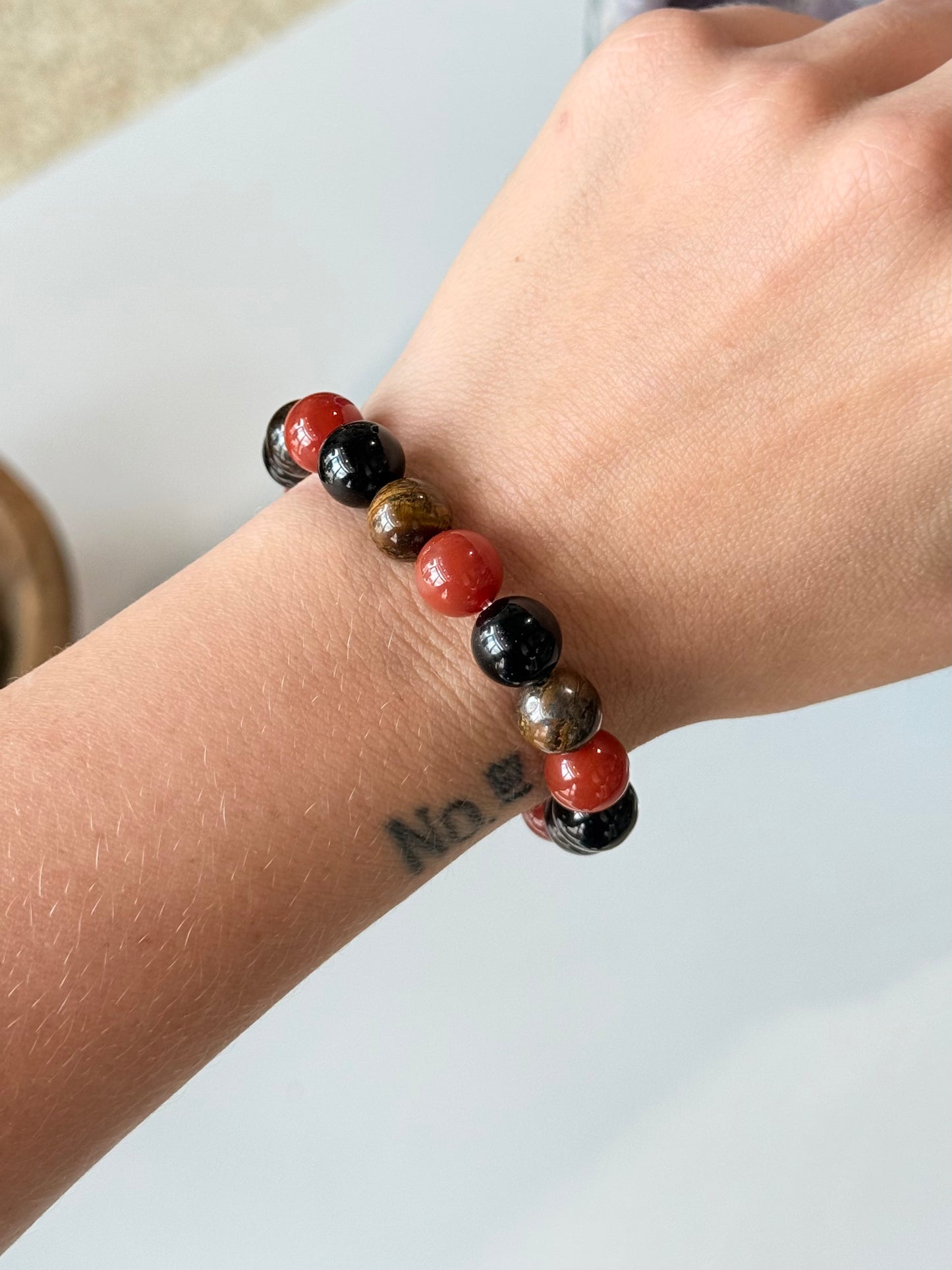 Obsidian | Yellow Tiger Eye | Carnelian - 10mm Bracelet