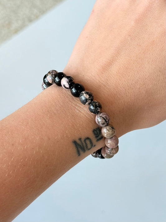 Rhodonite & Obsidian - 8mm Bracelet