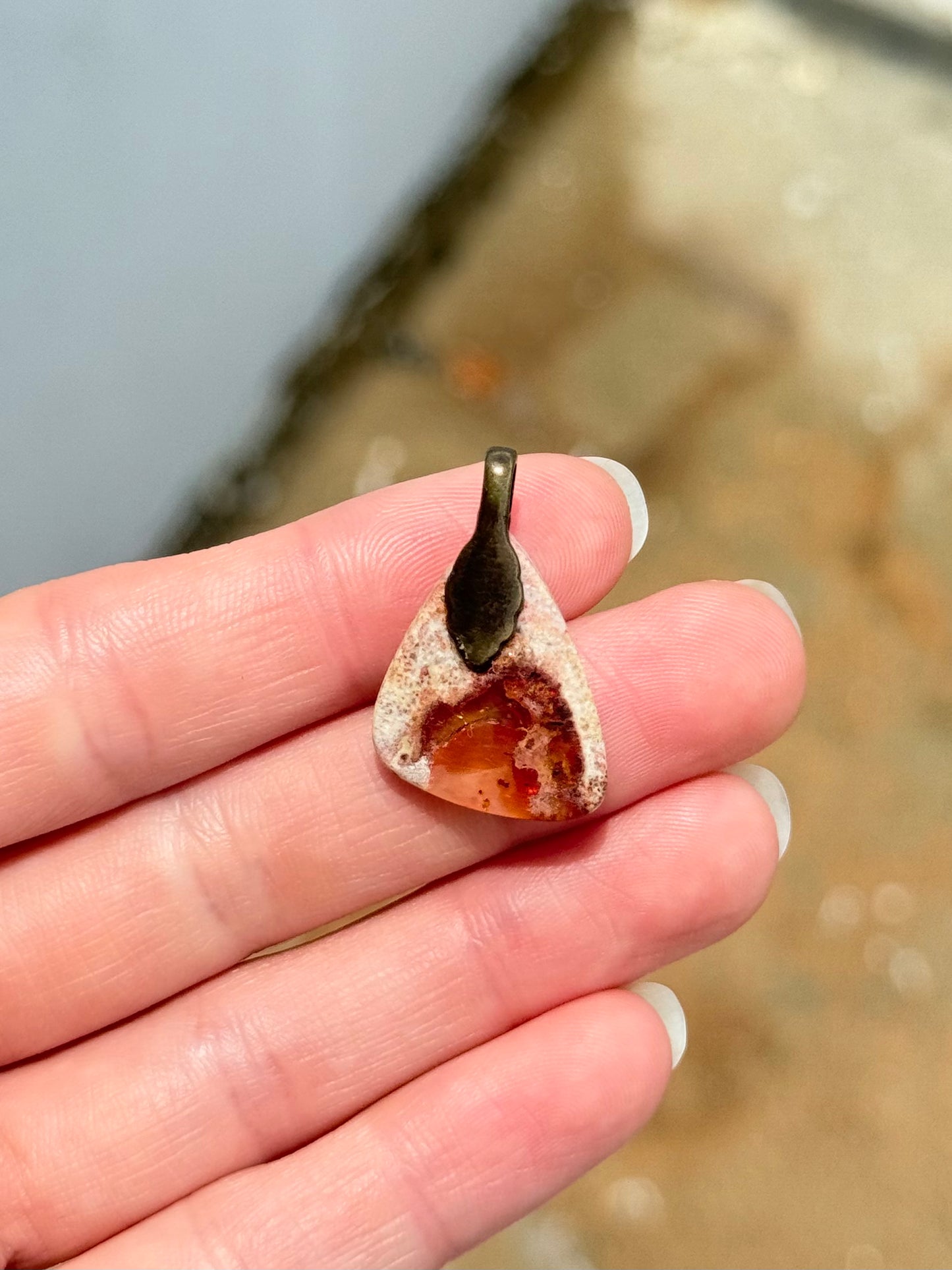 Fire Agate on Matrix Cabochon Pendant