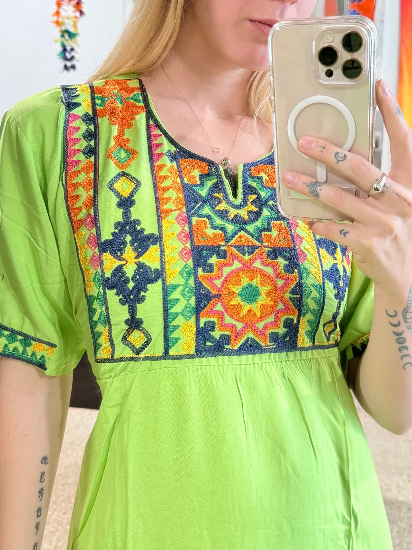 100% Cotton Dress ( Green )