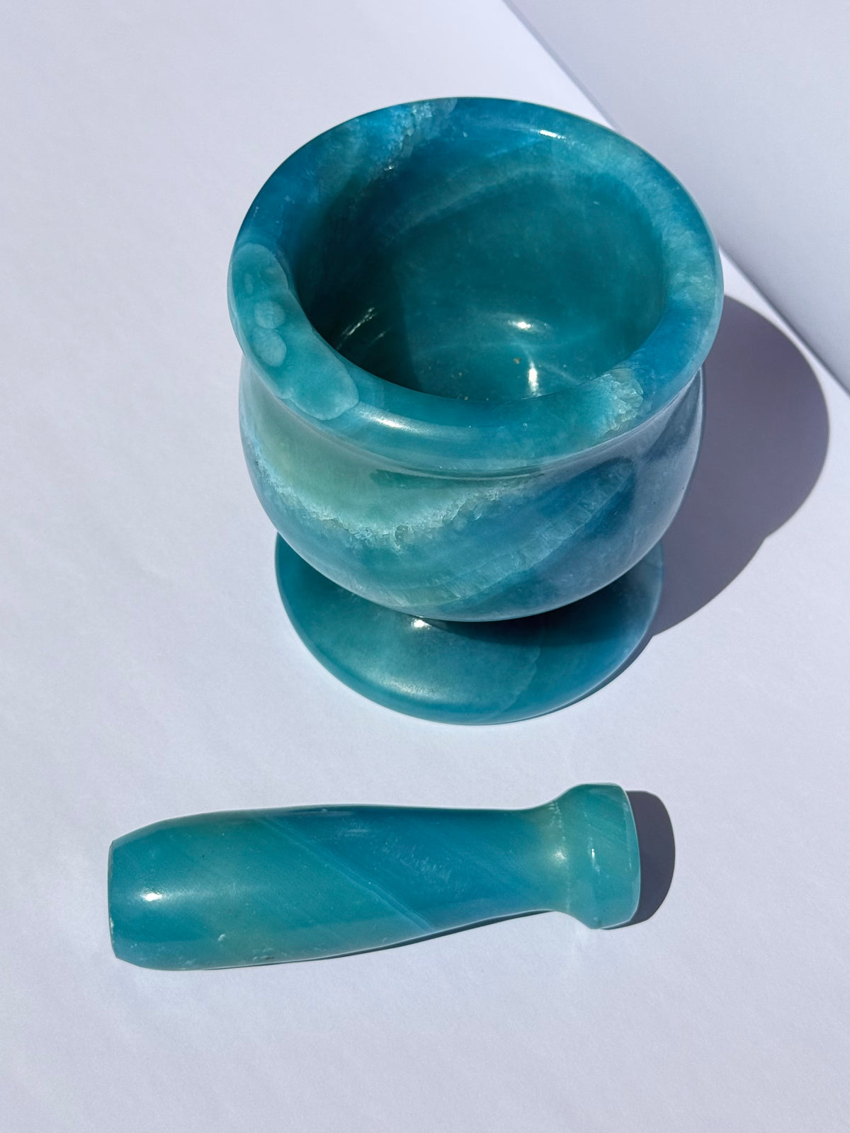 Blue Painted Alabaster Mortar | Mortero de Alabastro Pintado de Azul