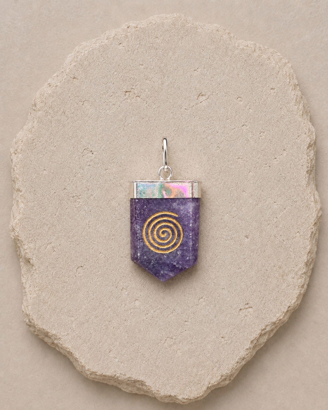 Lepidolite Pendant with Spiral Engraving | Pendant de Lepidolita con Espiral Grabado