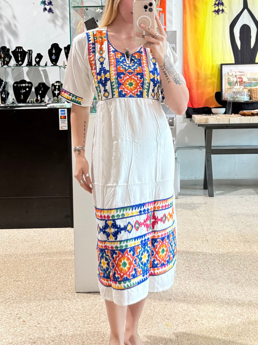 100% Cotton Dress ( White )