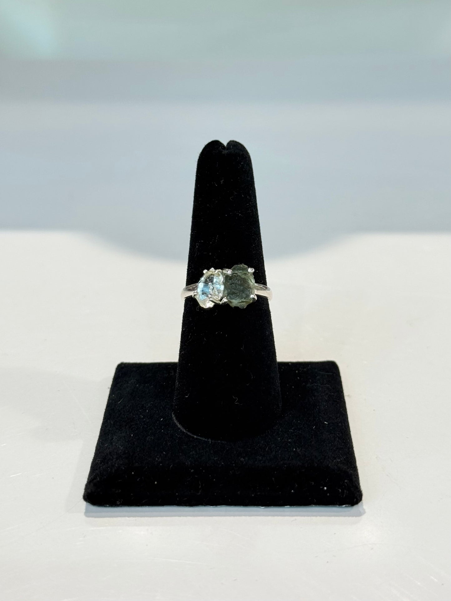 Moldavite & Herkimer Diamond Ring