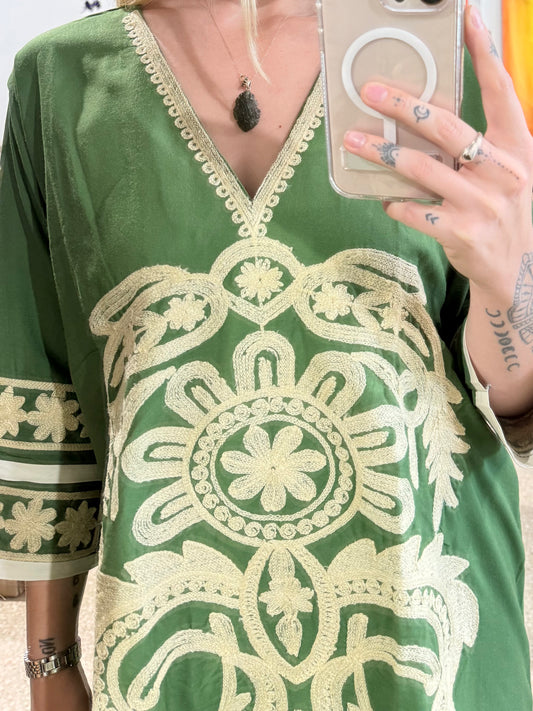 100% Cotton Dress ( Green )