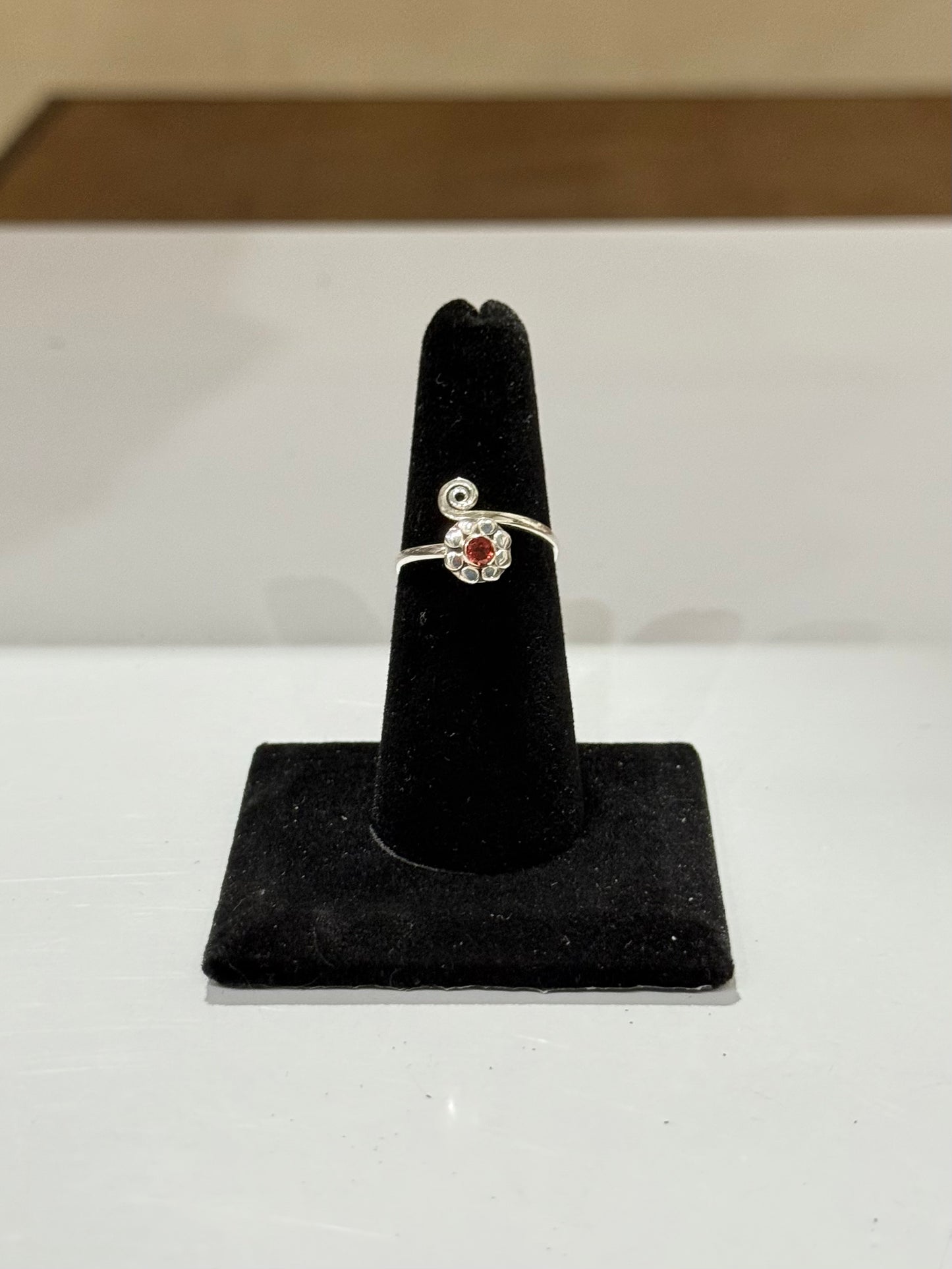 Garnet Flower Ring ( Adjustable Ring )