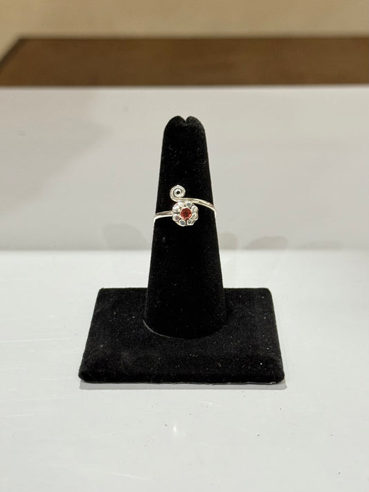 Garnet Flower Ring ( Adjustable Ring )