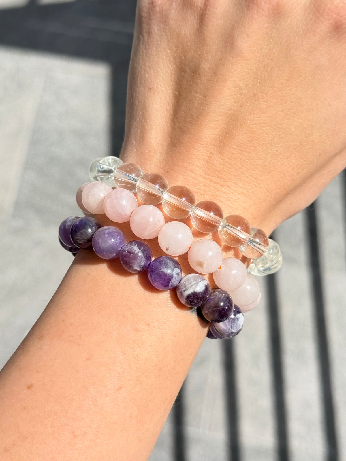 Emotional Protection & Harmony Crystal Set – Amethyst, Rose Quartz & Clear Quartz