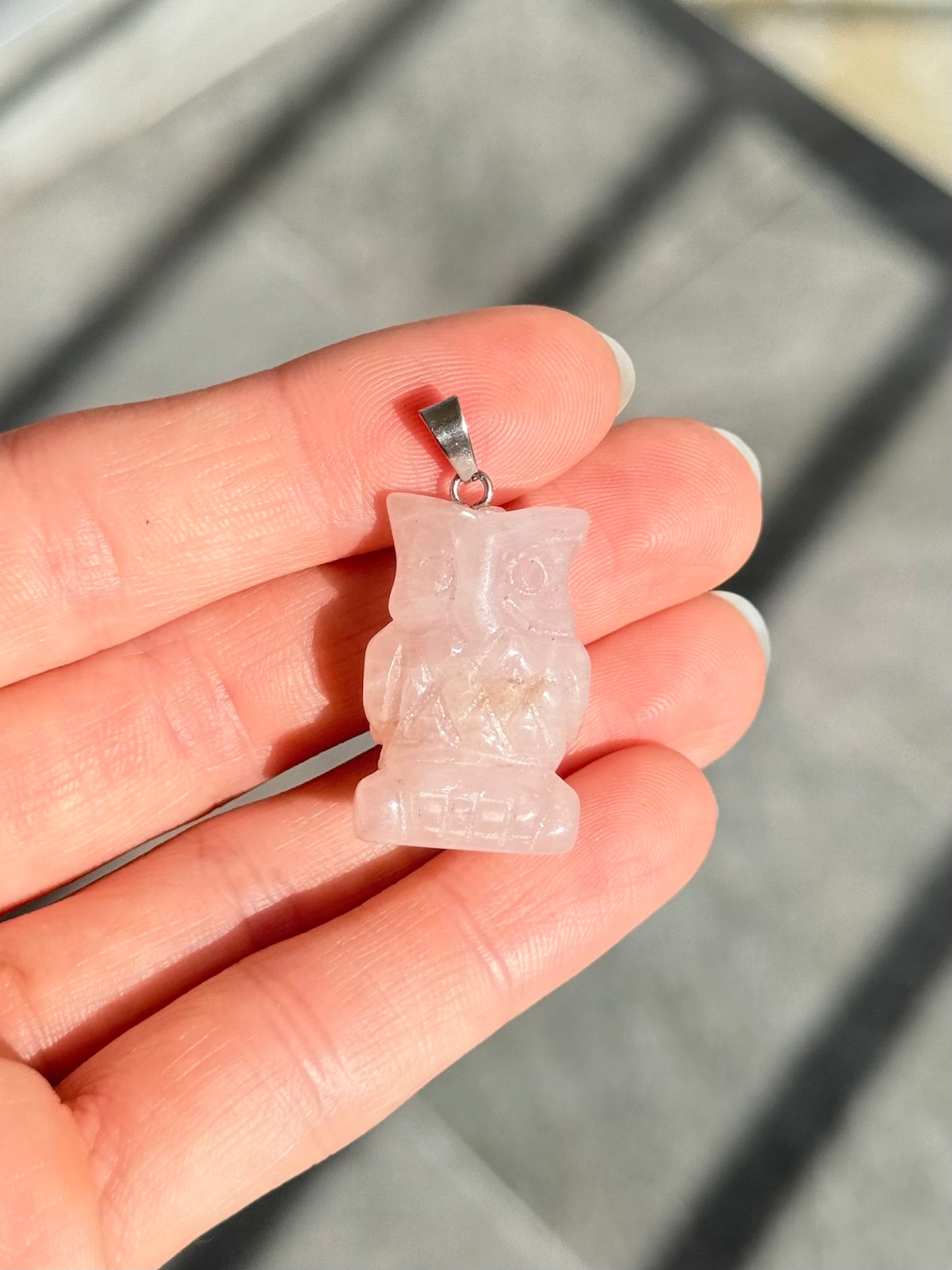 Rose Quartz Carved Owl Pendant