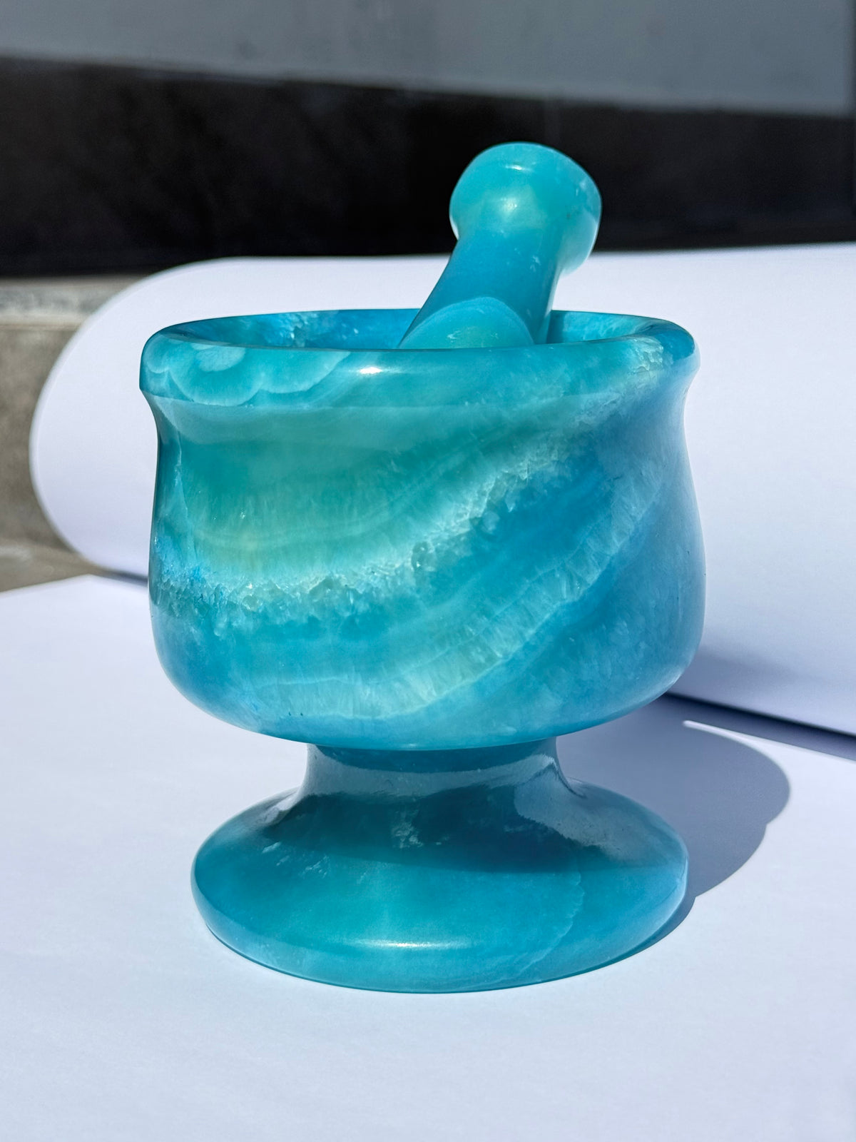 Blue Painted Alabaster Mortar | Mortero de Alabastro Pintado de Azul