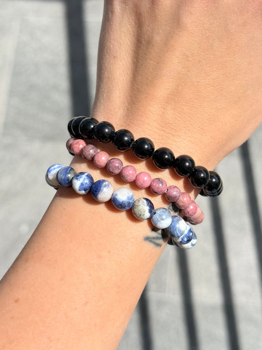 Mental & Emotional Protection Crystal Set – Obsidian, Rhodonite & Sodalite