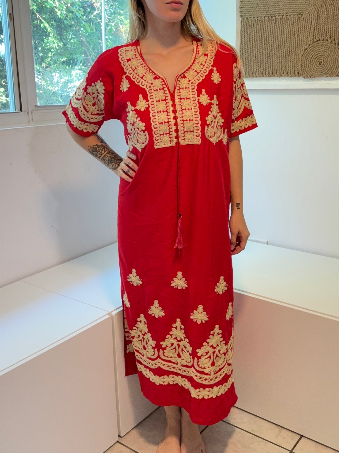 Red Short Sleeve 100% Cotton Dress