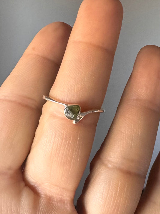 Raw Moldavite Ring ( Size 7 )