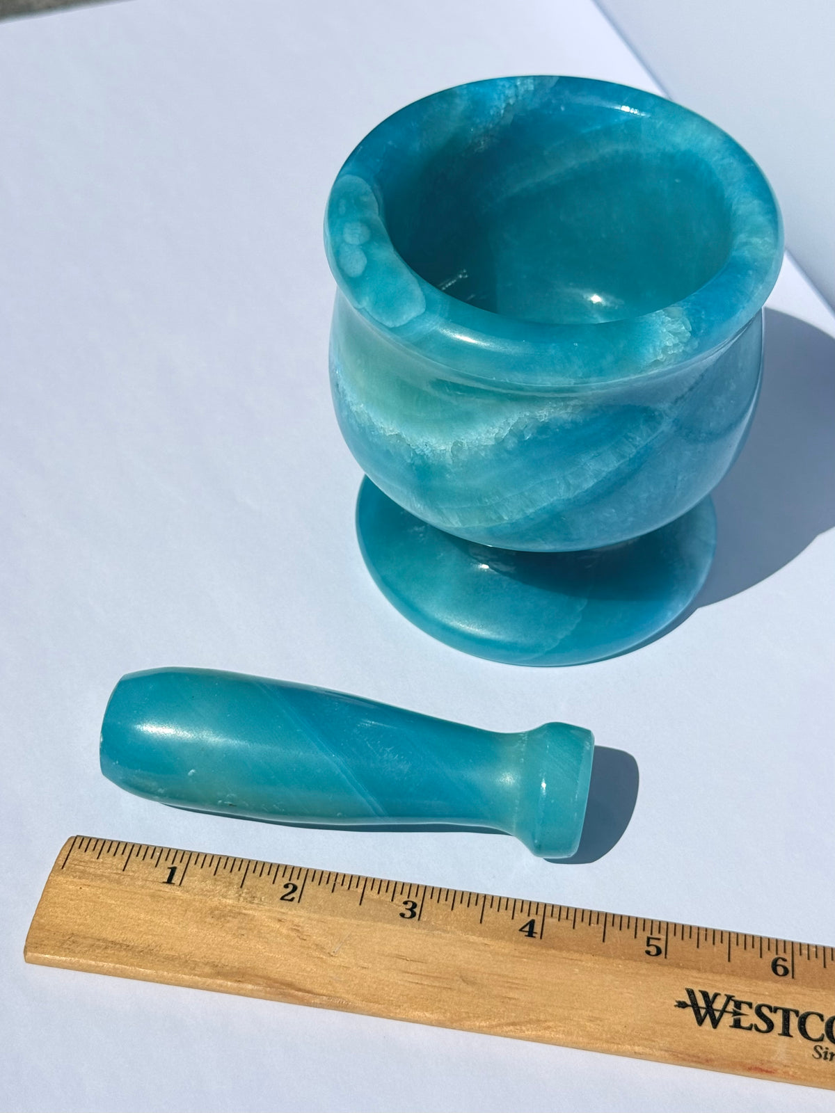 Blue Painted Alabaster Mortar | Mortero de Alabastro Pintado de Azul