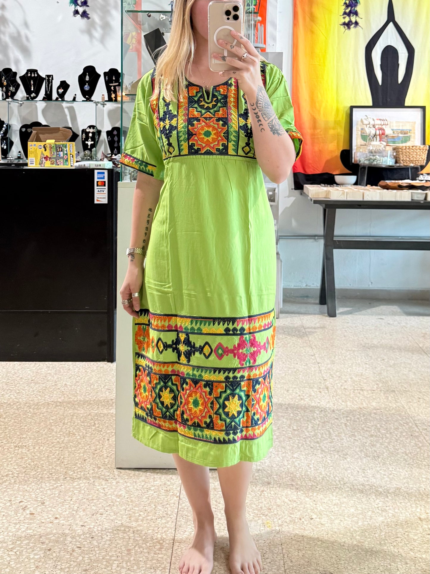 100% Cotton Dress ( Green )