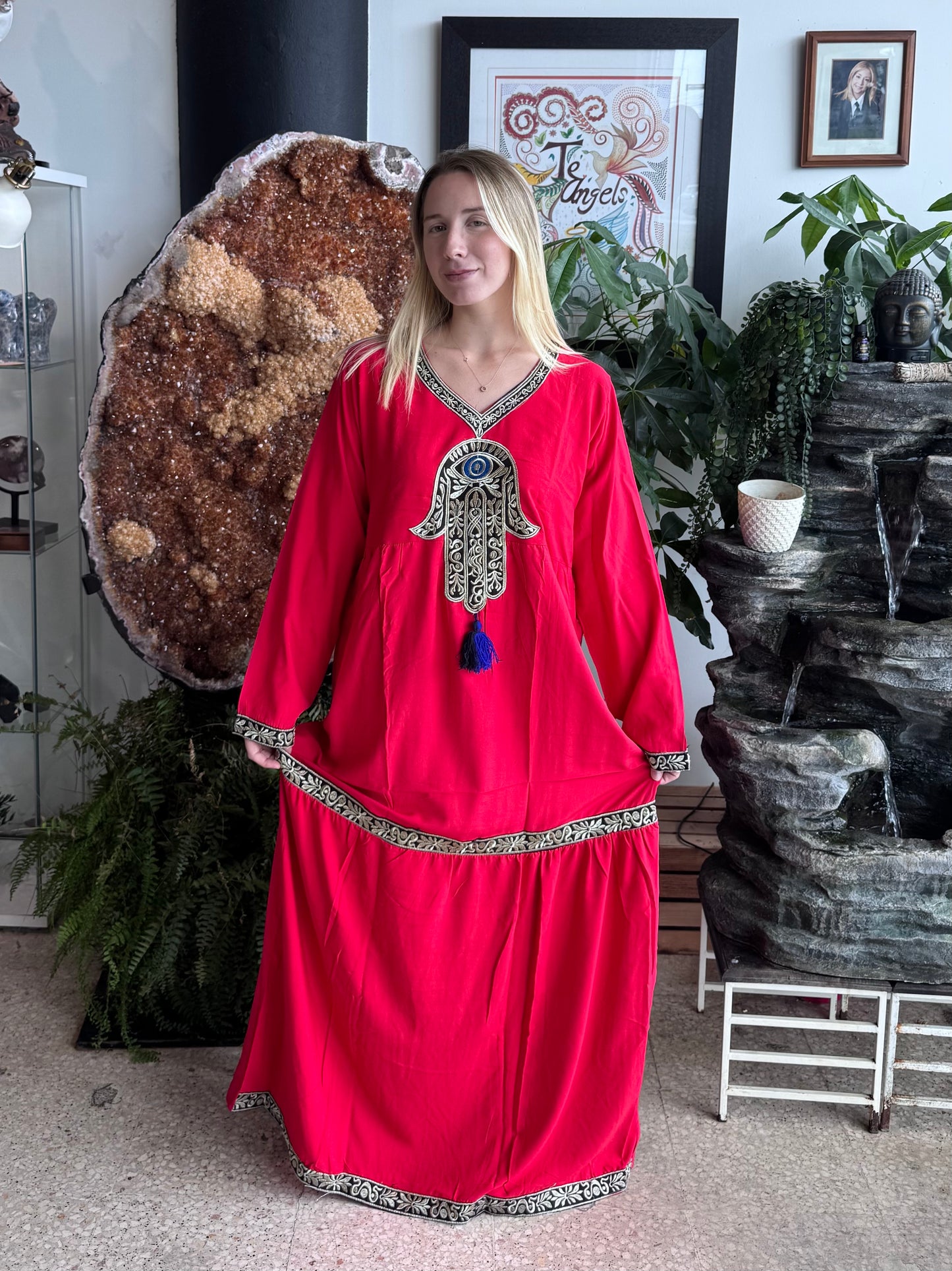 Fátima Hand Dress (100% cotton )Red