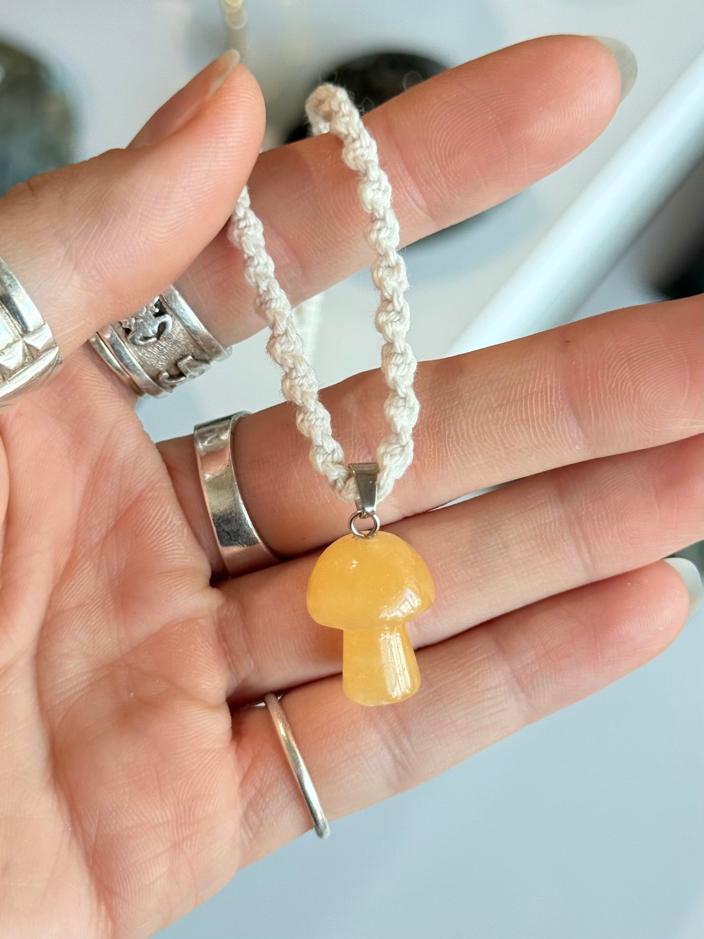 Yellow Calcite Mushroom Necklace