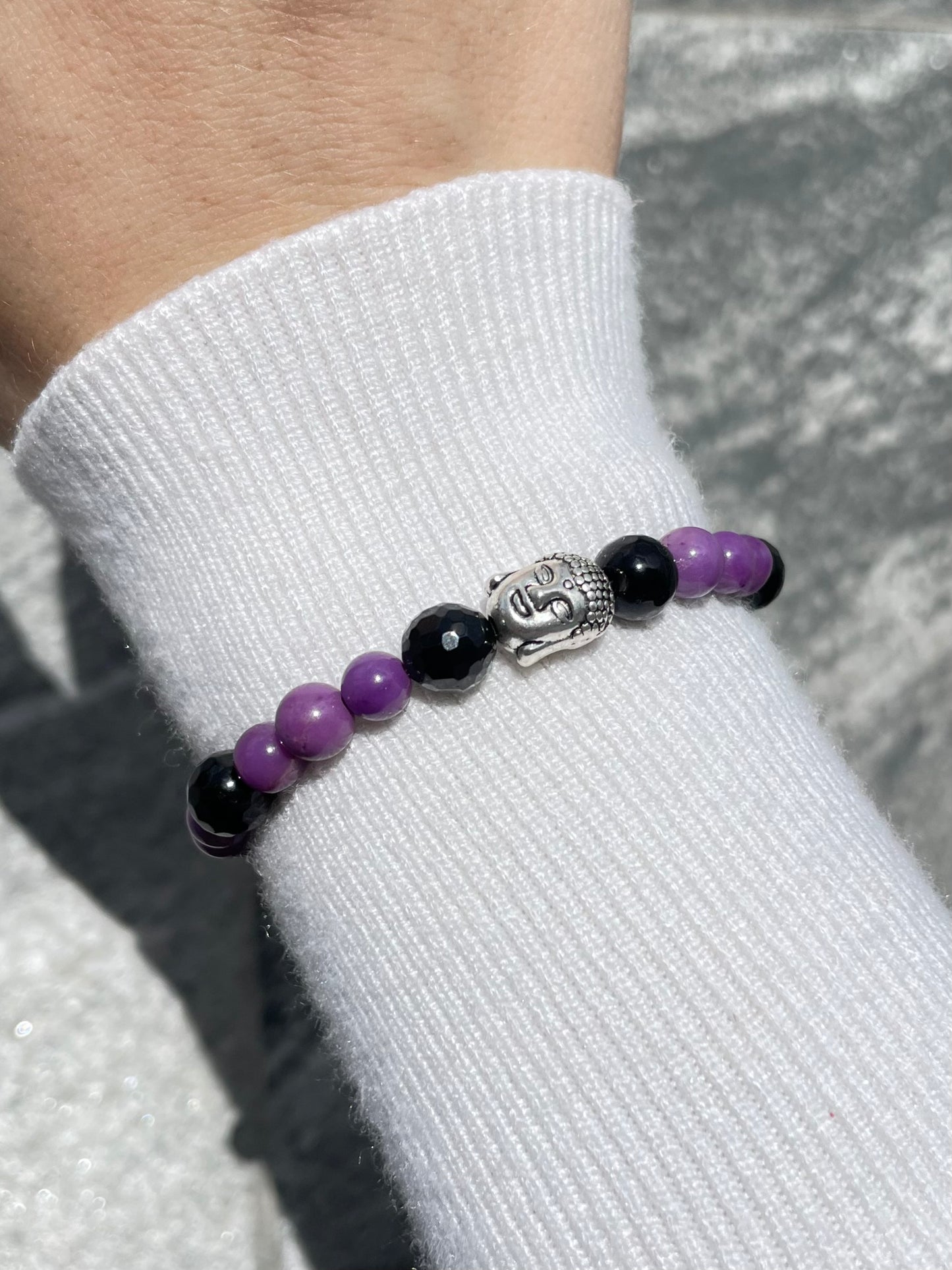 Pulsera de Fosfosiderita, Obsidiana y Buda