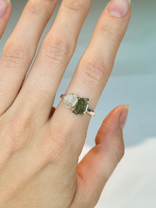 Moldavite & Herkimer Diamond Ring