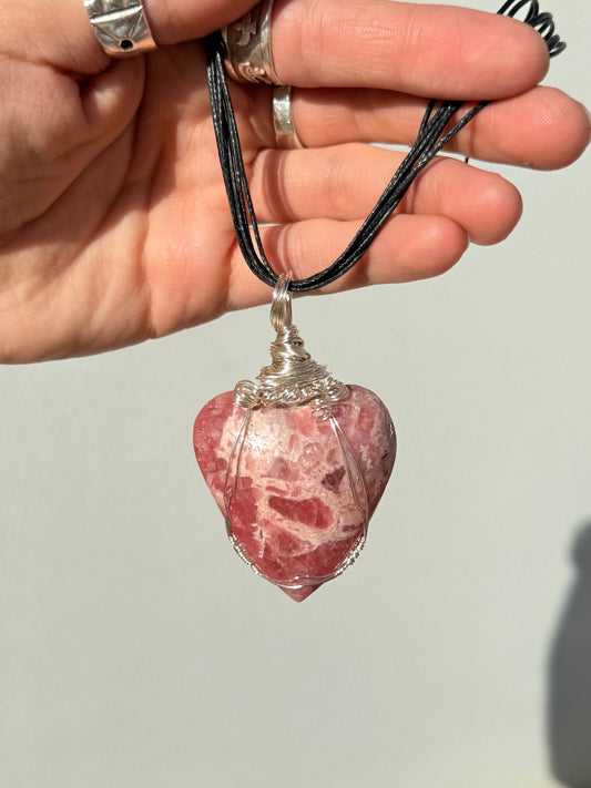 Rhodochrosite Heart Pendant ( Silver 925 Wire )