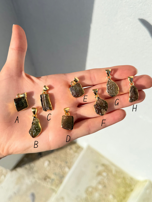 Moldavite Pendant ( Silver 925 - Platted 18k Gold )