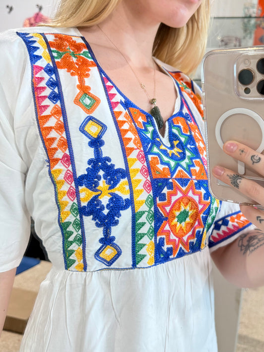 100% Cotton Dress ( White )