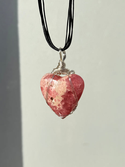 Rhodochrosite Heart Pendant ( Silver 925 Wire )