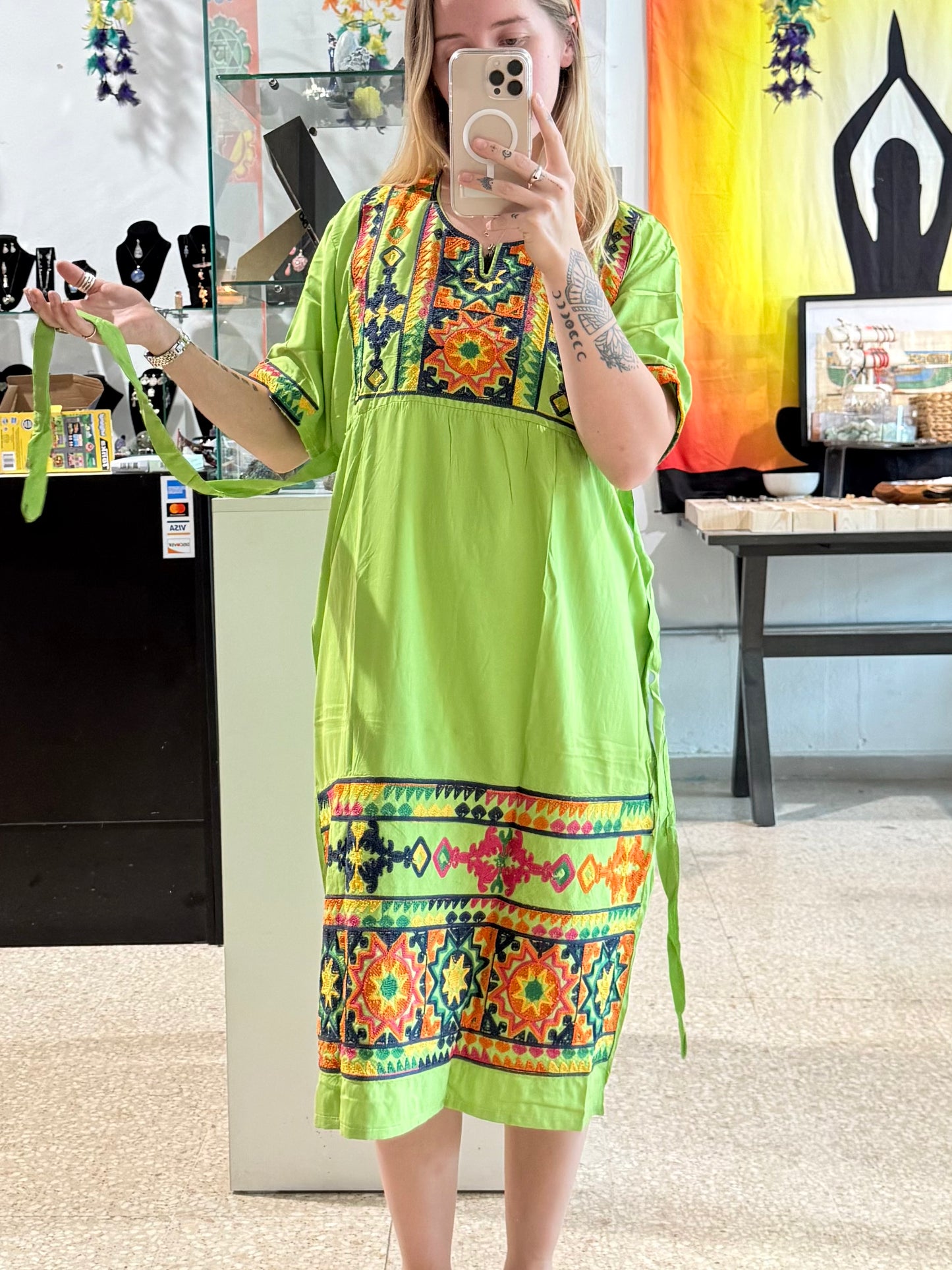 100% Cotton Dress ( Green )