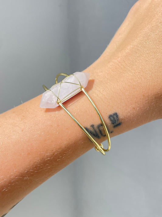 Clear Quartz Double Point Cuff Bracelet
