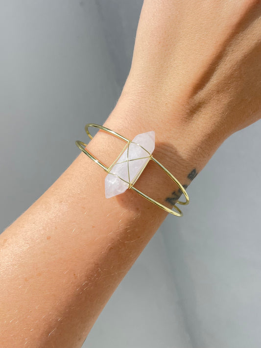 Clear Quartz Double Point Cuff Bracelet