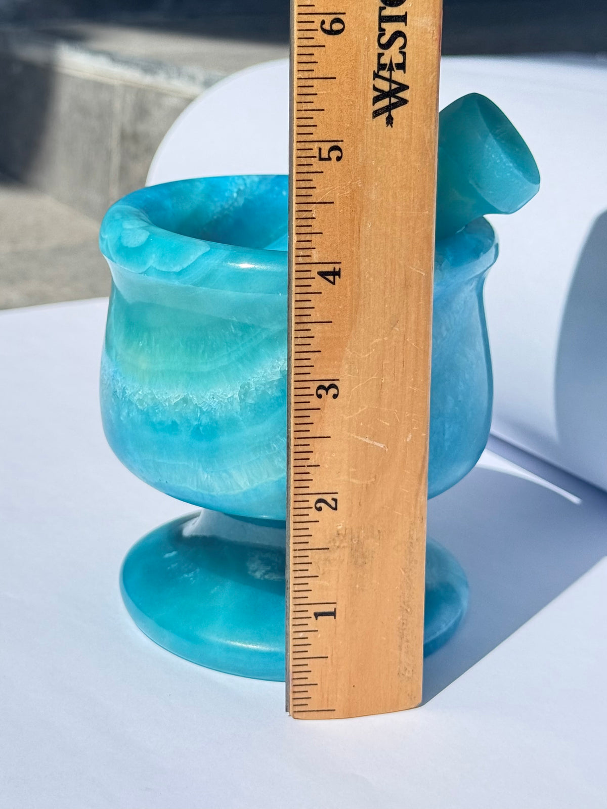 Blue Painted Alabaster Mortar | Mortero de Alabastro Pintado de Azul