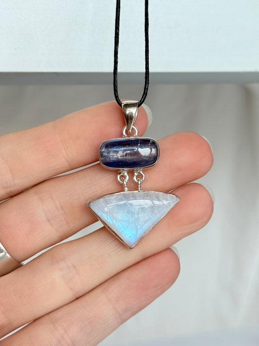 Rainbow Moonstone and Kyanite Pendant ( Silver 925 )