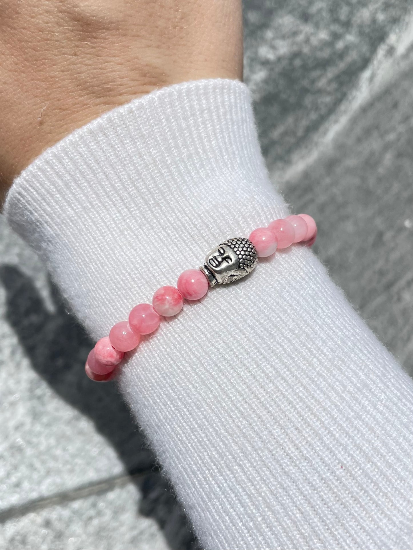 Pulsera de jade rosa y buda