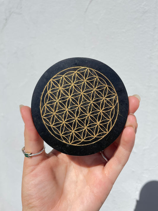 Black Tourmaline Flower Of Life Plate