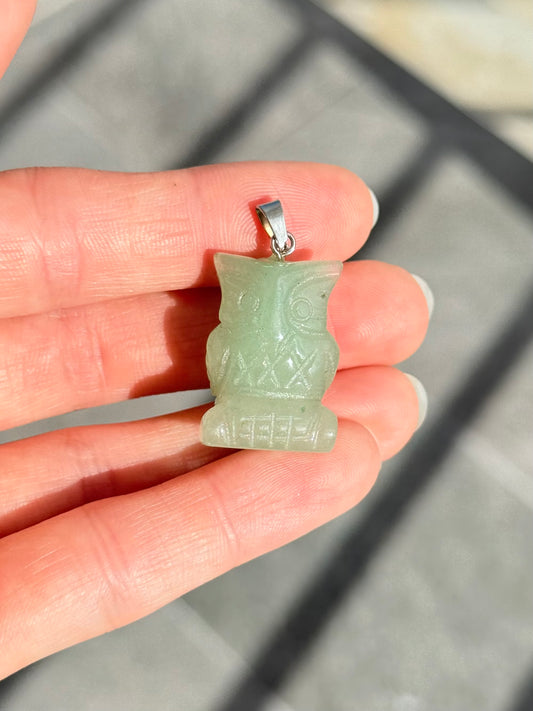 Green Aventurine Carved Owl Pendant
