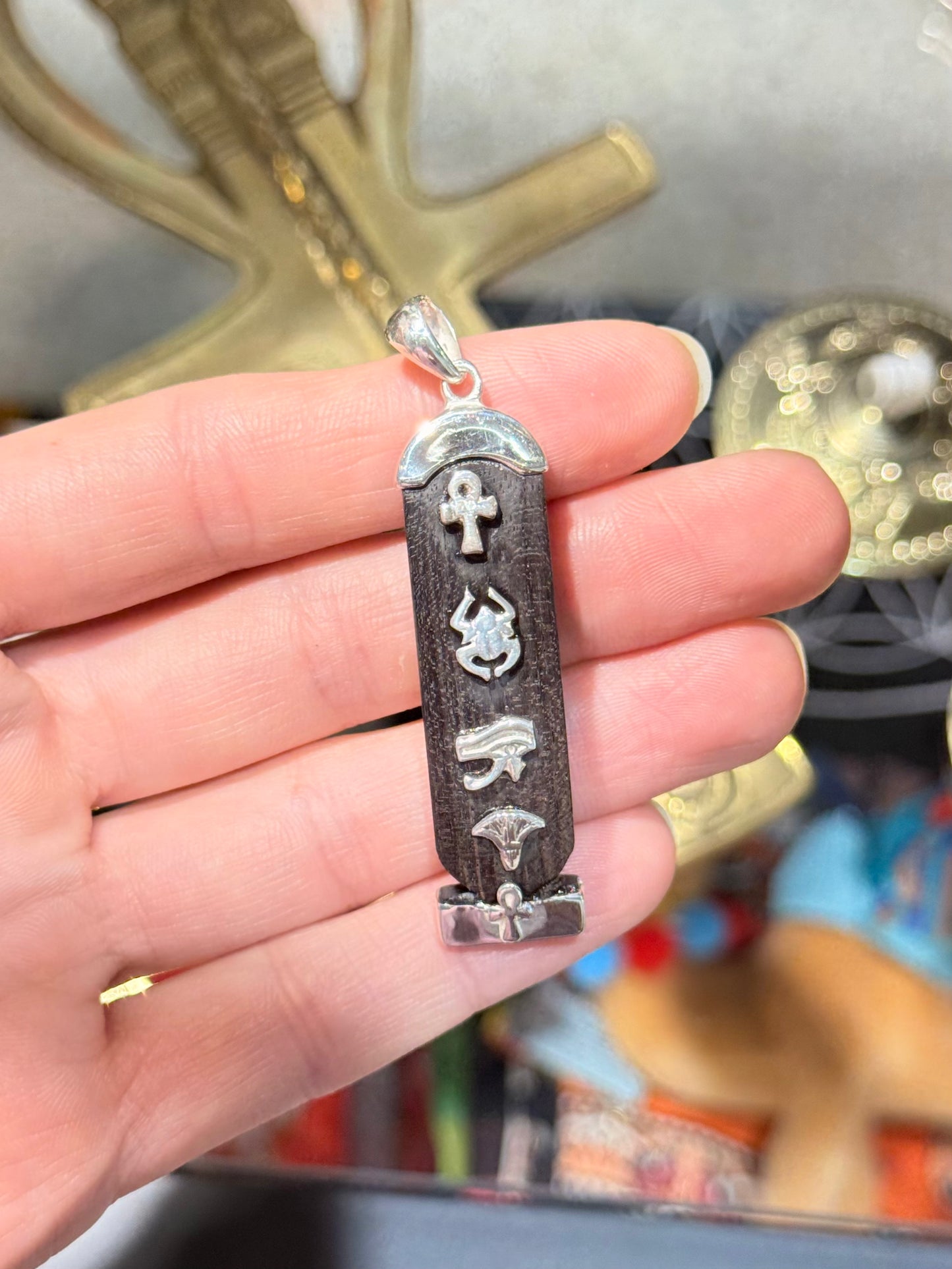 Ebano Wood Cabochon 4 elements Isis on the Back