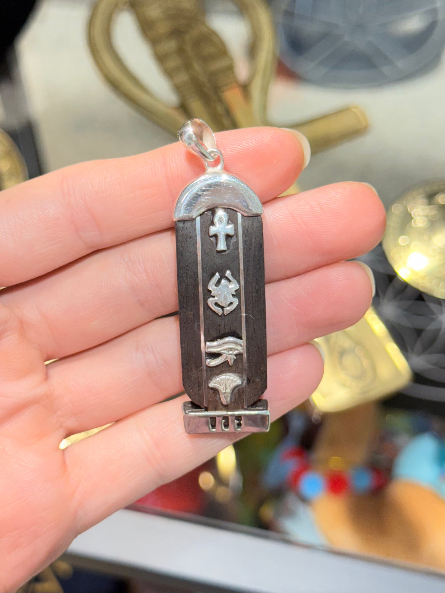 Ebano Wood Cabochon 4 elements Anubis on the Back