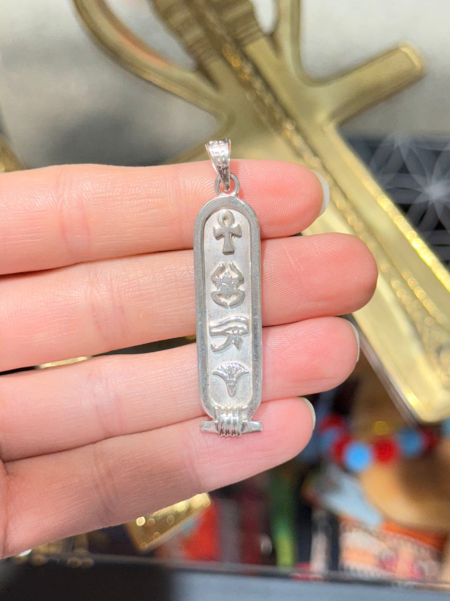 Cabochon with teh 4 elements and Egyptian Alphabet