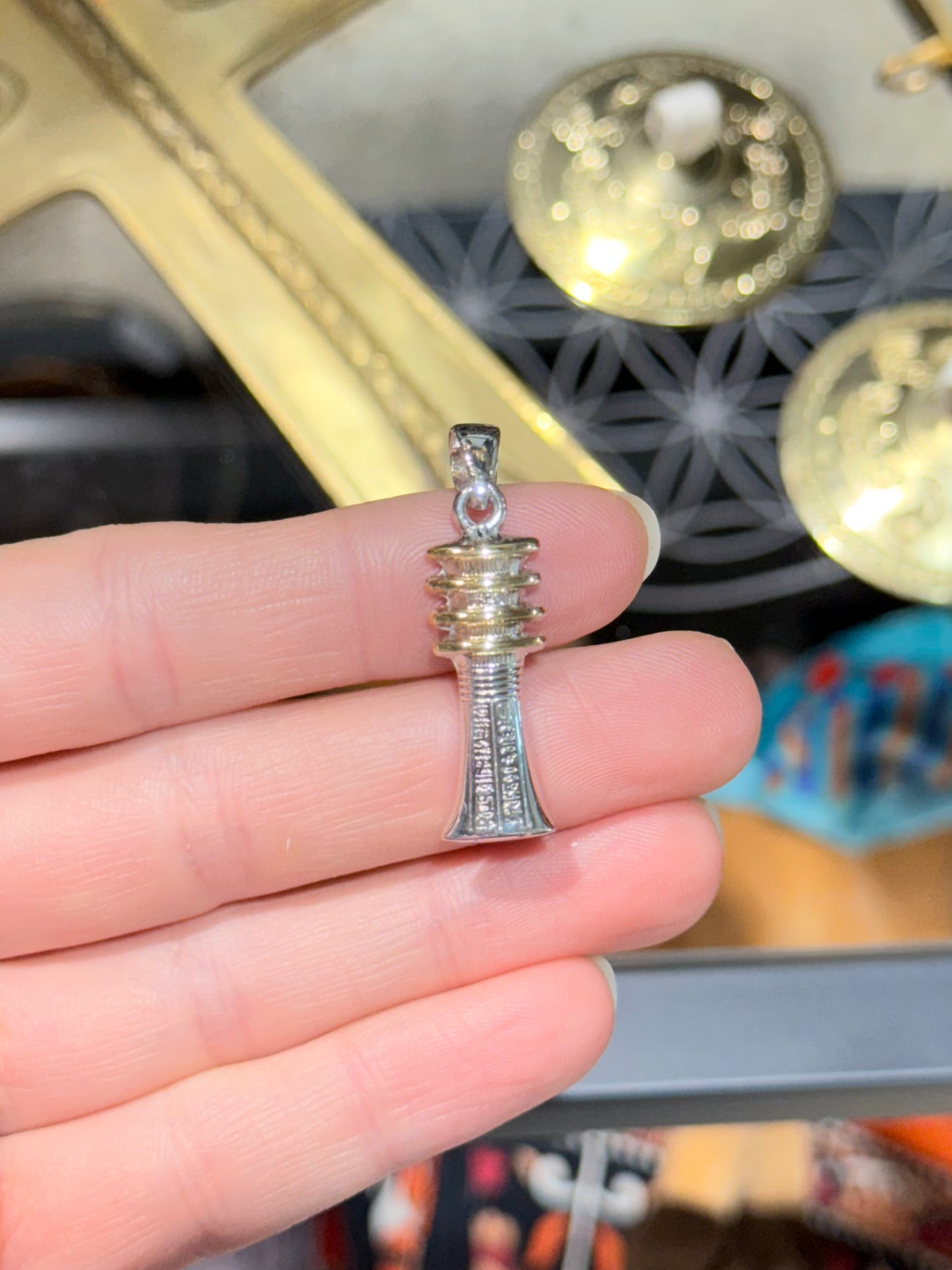 Djed Pillar Pendant ( Silver with Paltted 18k Gold )