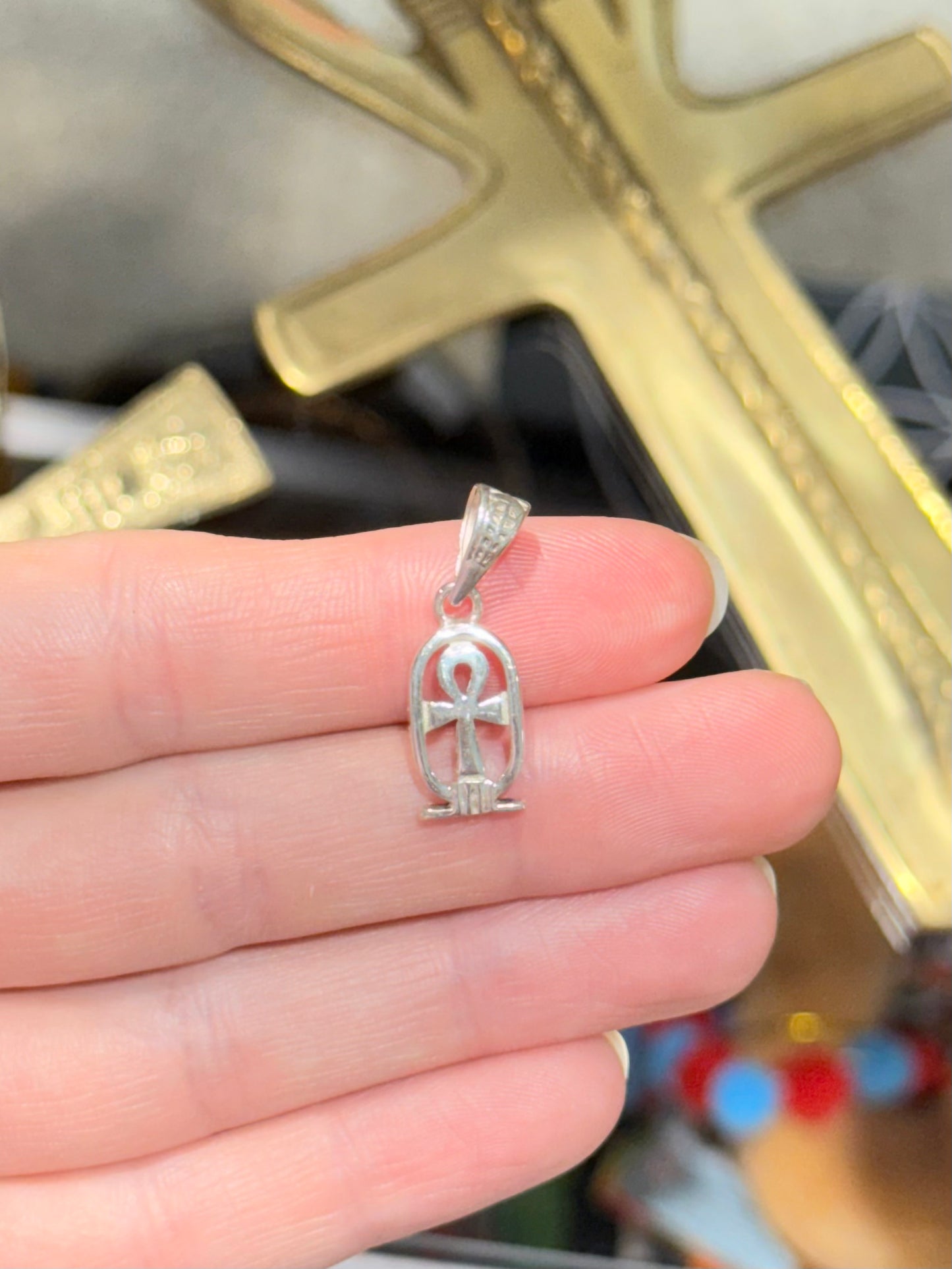 Mini Ankh in Cartouche Pendant