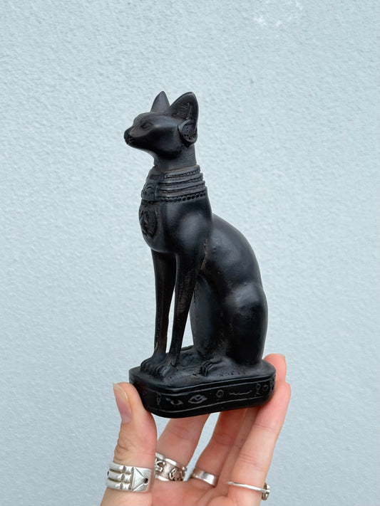 Bastet Statue – Gypsum with Basalt, Handcrafted in Egypt