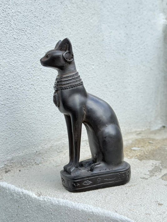 Bastet Statue – Gypsum with Basalt, Handcrafted in Egypt