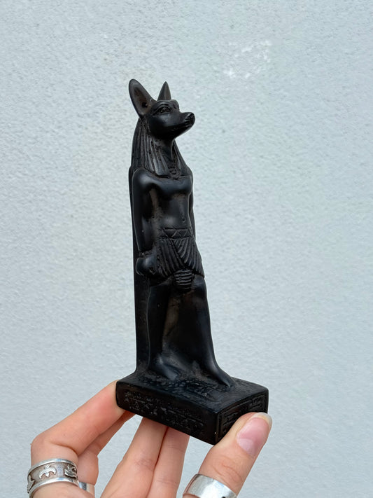 Anubis Statue – Gypsum with Basalt, Handcrafted in Egypt