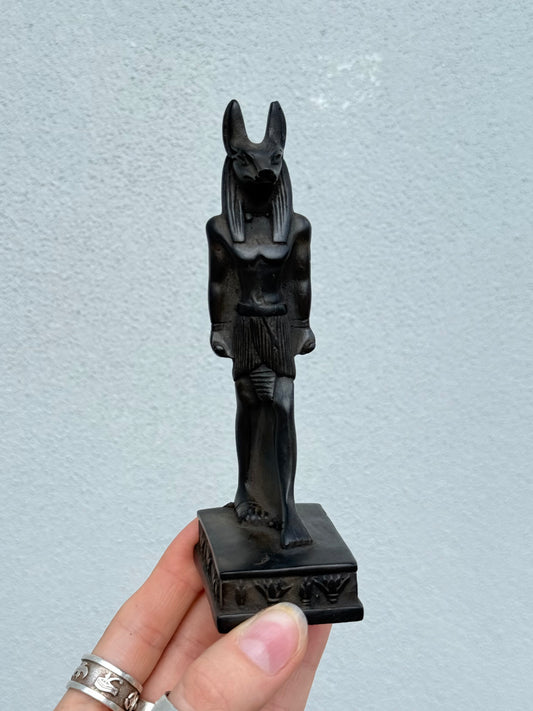Anubis Statue – Gypsum with Basalt, Handcrafted in Egypt