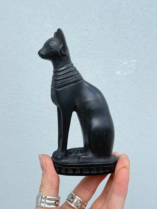 Bastet Statue – Gypsum with Basalt, Handcrafted in Egypt